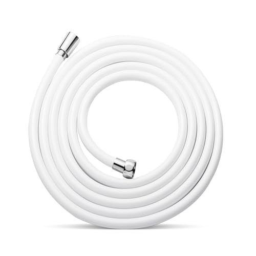 OFFO Ultra-Flex Shower Hose, 100 in Premium RV PVC Handheld Shower Head Hose Flex Hoses Extension with Brass Insert and Nut for Bathing Pet Bathing, Smooth White - Image 1