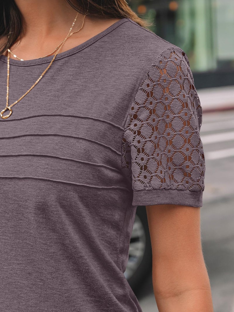 AUTOMET Short Sleeve Shirts for Women Summer Tops 2026 Spring Fashion Dressy Casual Outfits Lace Trendy Top Cute Work T Shirt Business Vacation Clothes Blouses Rose Taupe XL - Image 5