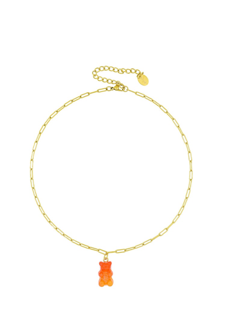 Fashionbox Bella Gummy Bear Necklace Red Orange/Gold Plated 
