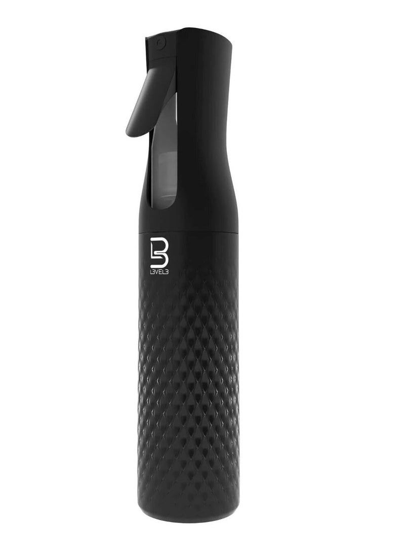 L3VEL3 Level 3 Beveled Spray Bottle - Continuous Spray with a Fine Mist Pattern - Barber and Hair Stylist Supplies - Less Hand Fatigue Compared to Standard Bottles - Level Three Barber Spray - 300 ml Black  - Image 1