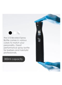L3VEL3 Level 3 Beveled Spray Bottle - Continuous Spray with a Fine Mist Pattern - Barber and Hair Stylist Supplies - Less Hand Fatigue Compared to Standard Bottles - Level Three Barber Spray - 300 ml Black  - Image 2