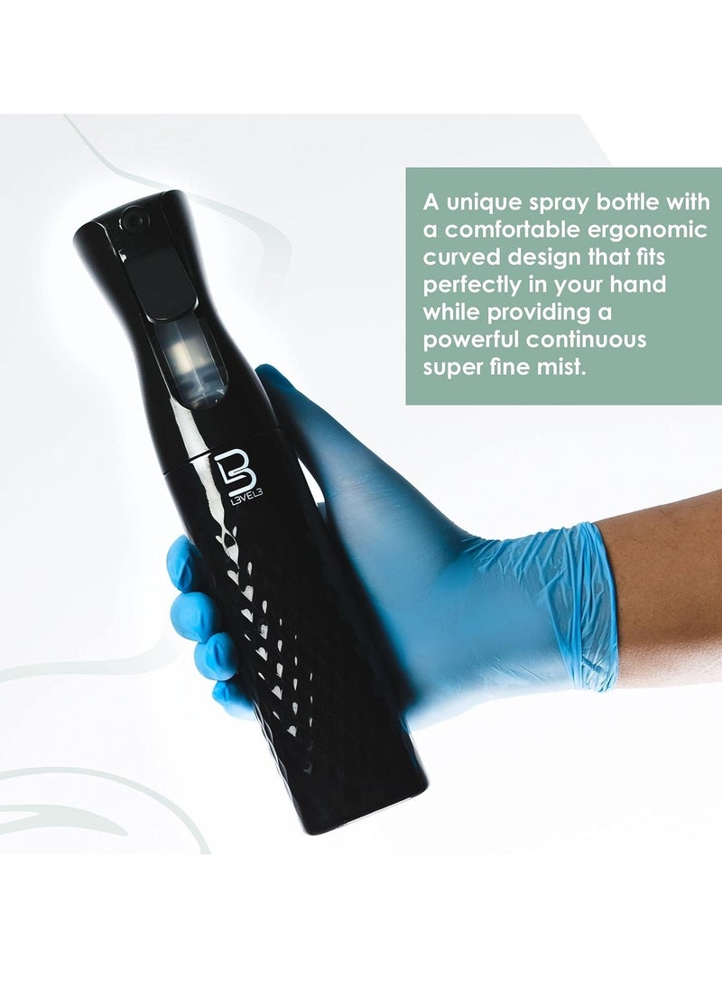 L3VEL3 Level 3 Beveled Spray Bottle - Continuous Spray with a Fine Mist Pattern - Barber and Hair Stylist Supplies - Less Hand Fatigue Compared to Standard Bottles - Level Three Barber Spray - 300 ml Black  - Image 3