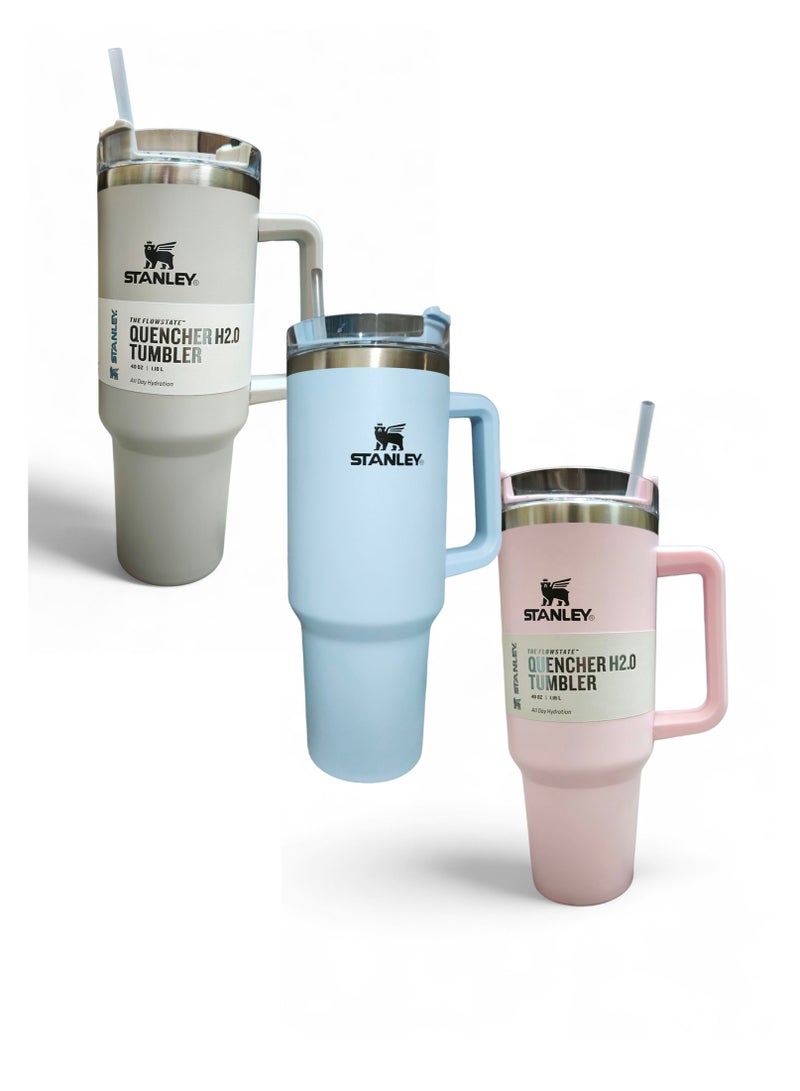 Stanley 3 Pieces of Stanley Quencher H2.0 FlowState Stainless Steel Vacuum Insulated Tumbler with Lid and Straw for Water or Coffee and Juices - Image 1