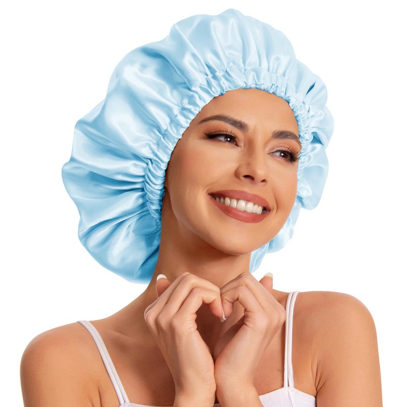 Edoneery Satin Bonnet Silk Bonnet Hair Bonnet for SleepingSlouchy Beanie Hat Satin Sleep Cap for Womens Natural  Curly HairBlue