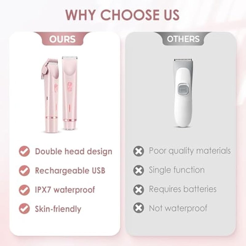 2 in 1 Electric Razors for Women, 2025 New Dual Head Shaver Bikini Trimmer, Upgrade Waterproof Wet and Dry Electric Face and Legs Shaver for Women (Purple) - Image 4