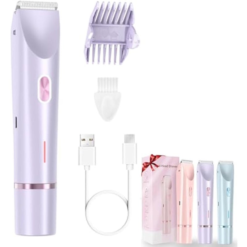 2 in 1 Electric Razors for Women, 2025 New Dual Head Shaver Bikini Trimmer, Upgrade Waterproof Wet and Dry Electric Face and Legs Shaver for Women (Purple) - Image 1