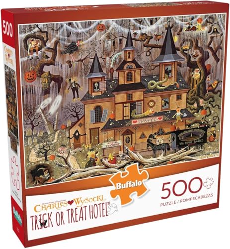 Buffalo Games - Charles Wysocki - Wysocki - Trick or Treat Hotel - 500 Piece Jigsaw Puzzle For Adults -Challenging Puzzle Perfect for Game Nights - Finished Size is 21.25 x 15.00 - Image 1