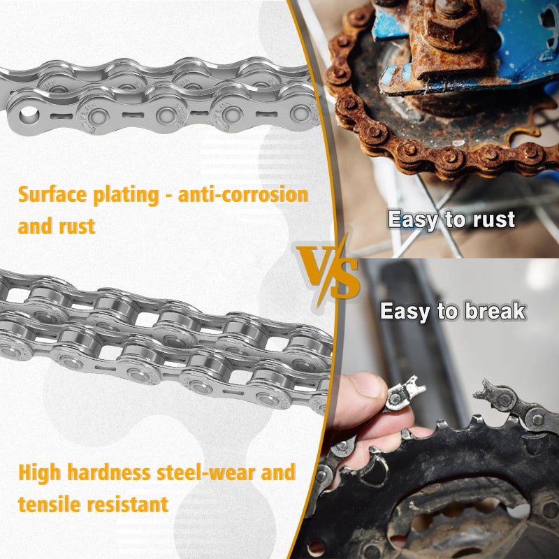 BUCKLOS 6/7/8/9/10/11/12 Speed Bike Chain,Bicycle Chain for Road Bike/E-Bike/Mountain Bike/MTB/Shimano SRAM,Half/Full Hollow Bike Chain Silver/Gold 1/2 x 11/128 Inch 116 Links with Quick Link - Image 2