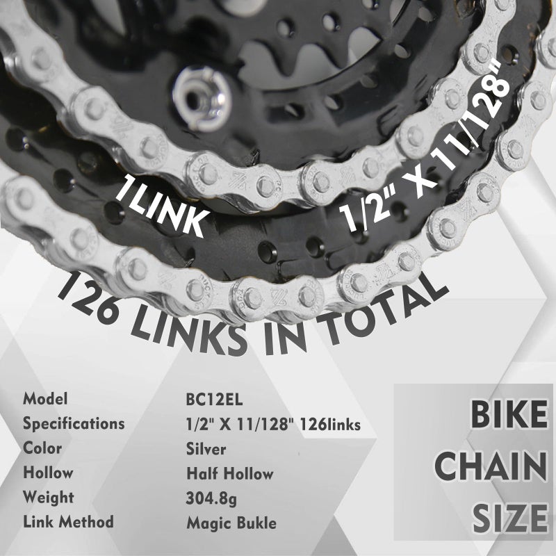 BUCKLOS 6/7/8/9/10/11/12 Speed Bike Chain,Bicycle Chain for Road Bike/E-Bike/Mountain Bike/MTB/Shimano SRAM,Half/Full Hollow Bike Chain Silver/Gold 1/2 x 11/128 Inch 116 Links with Quick Link - Image 4