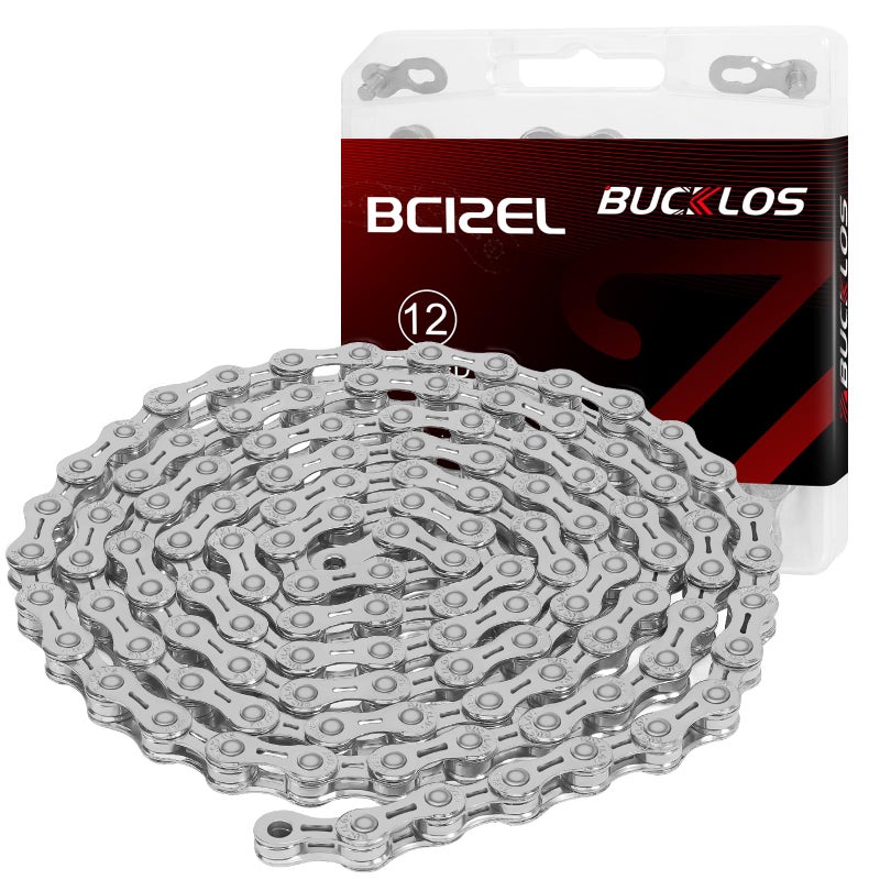 BUCKLOS 6/7/8/9/10/11/12 Speed Bike Chain,Bicycle Chain for Road Bike/E-Bike/Mountain Bike/MTB/Shimano SRAM,Half/Full Hollow Bike Chain Silver/Gold 1/2 x 11/128 Inch 116 Links with Quick Link - Image 1