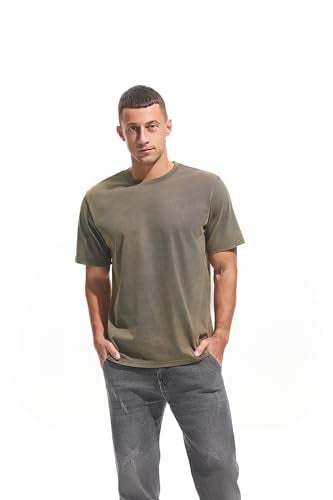 VEIISAR Men's Heavy Weight Crew Neck 100% Cotton T-Shirt - 250g/m² Thick Distressed Washed T-Shirts for Men （T2CS Dark Grey XXXL） - Image 3