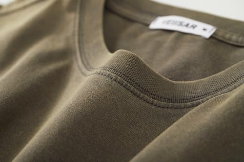 VEIISAR Men's Heavy Weight Crew Neck 100% Cotton T-Shirt - 250g/m² Thick Distressed Washed T-Shirts for Men （T2CS Dark Grey XXXL） - Image 5