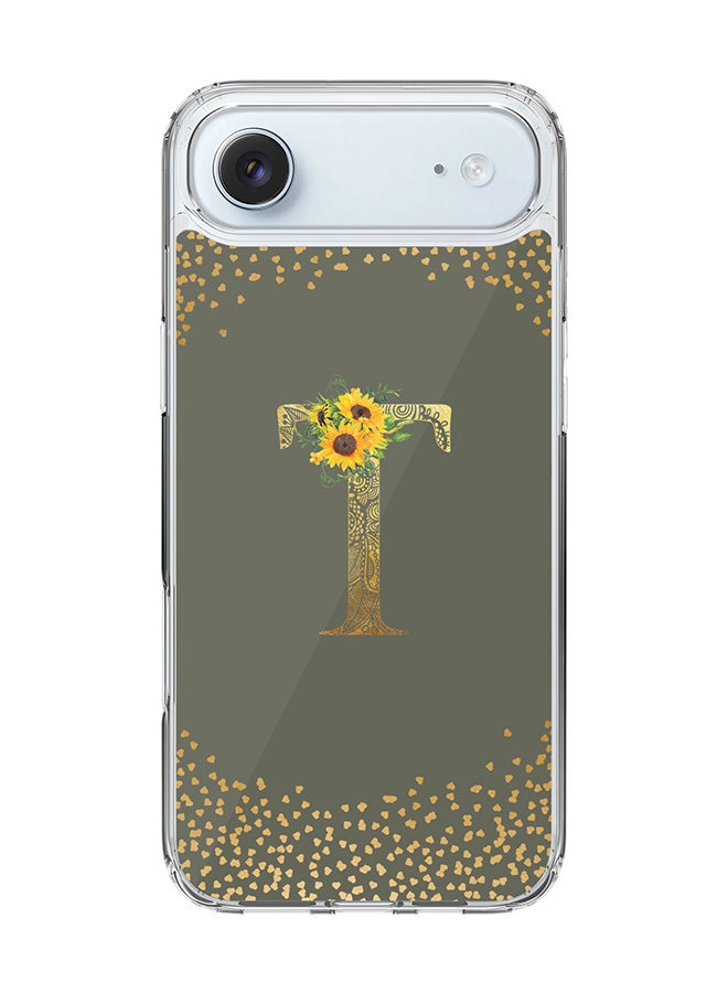 Stylizedd Classic Clear MagSafe Case for iPhone 17 Air , Hybrid Soft Case Flexible Edges Anti Drop TPU PC Gel Thin Transparent Cover [ Designed for iPhone 17 Air ] - Custom Monogram Initial Letter Floral Pattern Alphabet - T  (Olive Green ) - Image 1