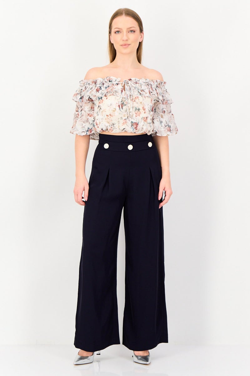 VERO MODA سروال نسائي عريض بقصة عادية، كحلي - Image 4