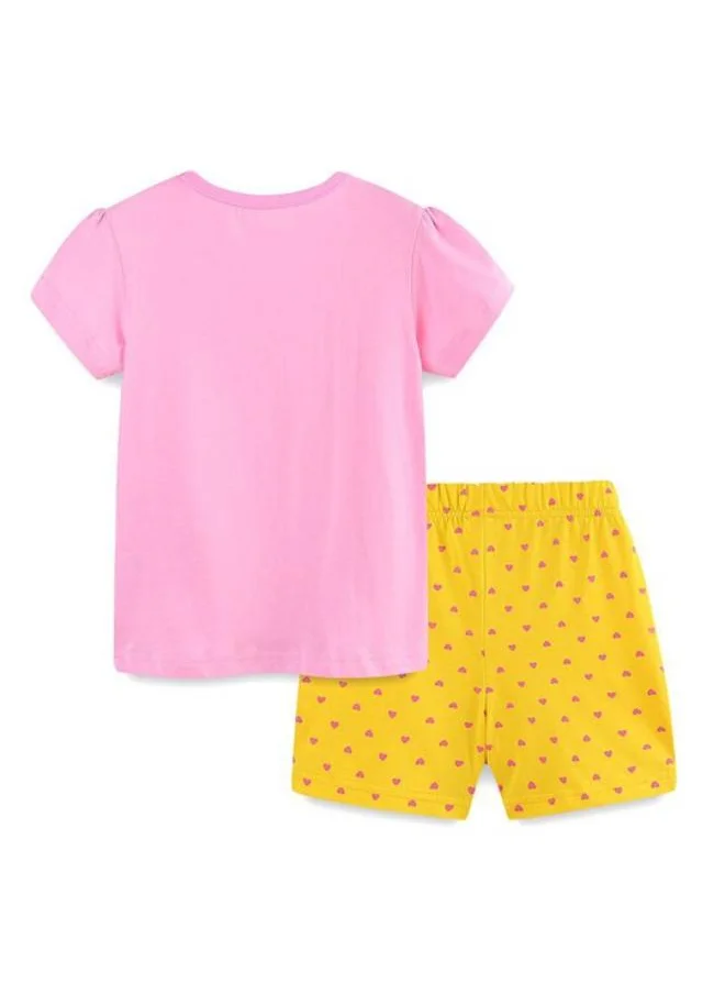 YUNIQEE Pink Crew Neck Short Sleeve Printed Tshirt & Shorts