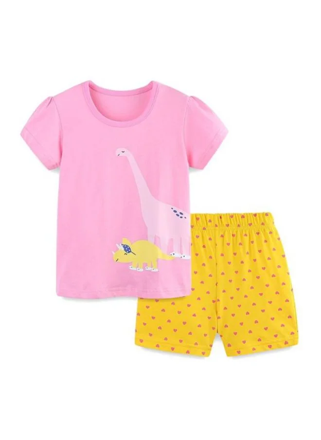 YUNIQEE Pink Crew Neck Short Sleeve Printed Tshirt & Shorts