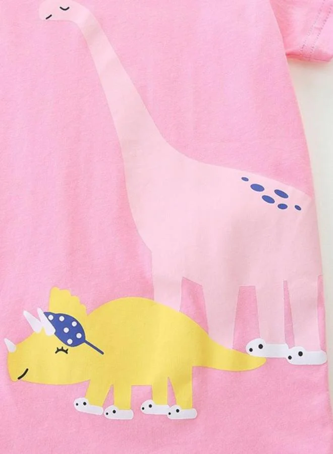 YUNIQEE Pink Crew Neck Short Sleeve Printed Tshirt & Shorts