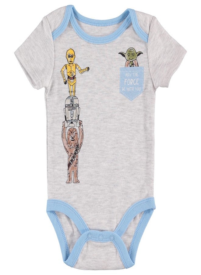 Happy Threads STAR WARS Baby Yoda Boys' 3 Piece Short Sleeve Bodysuit Pull-on Pants & Accessory, Grey/Blue, 0-3 Months - Image 4