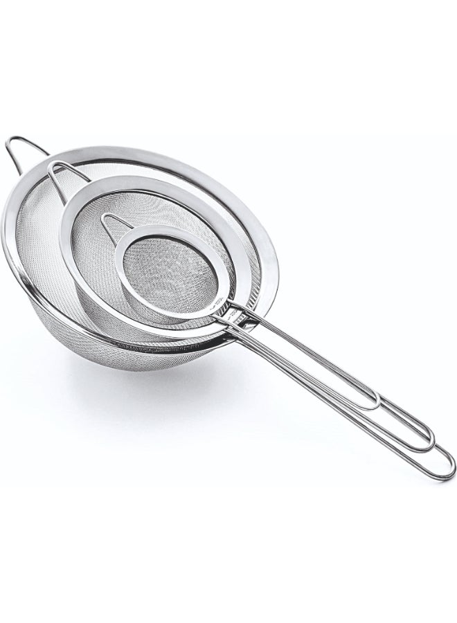 Noon East 3 Pcs Super Wire Extra Fine Mesh Strainer with Handle (8cm, 10cm, 12cm), Small Medium Large Size Sifter Metal Strainer Set, Stainless Steel Sieve Fine Mesh Strainers for Kitchen Rice Juice Quinoa Food Flour Baking - Image 5