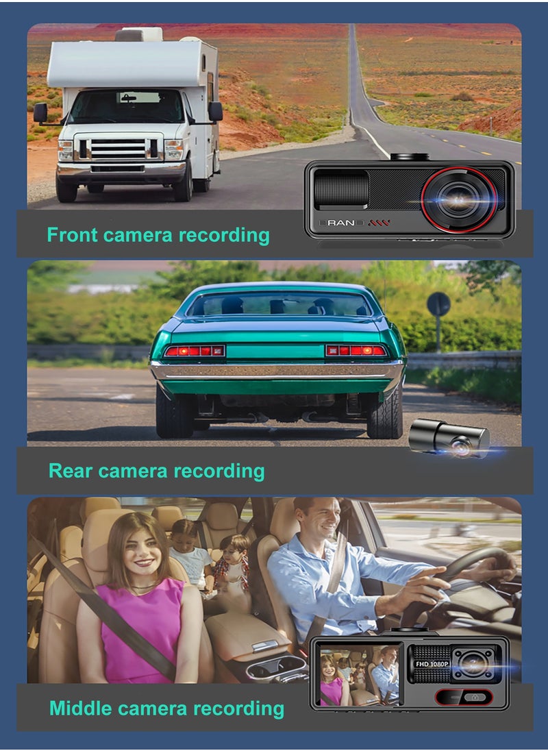 HANAMICHI 2K+1K+1K Car DVR 1080p*480p 3 lenses G-Sensor Loop Recording WIFI GPS Reversing Camera Night Vision Free 64GB SD Card  - Image 2