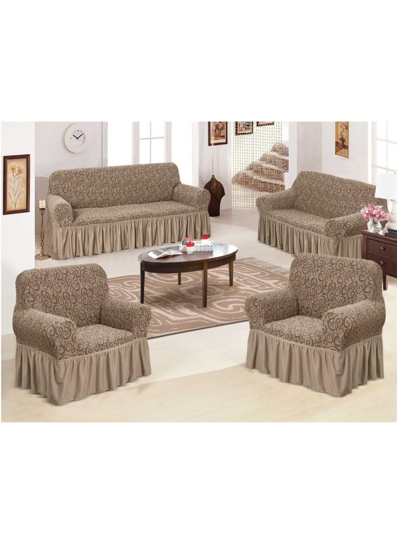 EVORY HOME Sofa Cover Jacquard 4-Pieces Set of 7-Seater (3+2+1+1) Super Stretchable Anti-Wrinkle Slip Resistant Furniture Protector  - Image 1