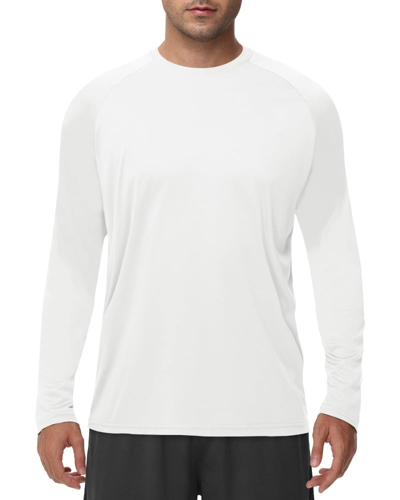 BOOJO Long Sleeve Shirts for Men - Quick Dry Moisture Wicking UV UPF Sun Protection T-Shirts for Fishing Workout Swim B-White - Image 1