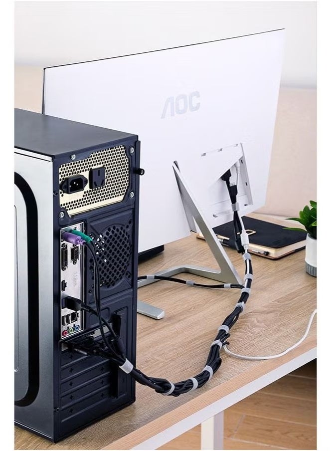 Ailily 3-Piece Fastening Cable Ties Cord Organizer, Nylon Adjustable Hook and Loop Wire Wrap Management, Flexible Cable Tie for Computer TV Power Supply and Other Cables(1.5cm*3m Grey)  - Image 5