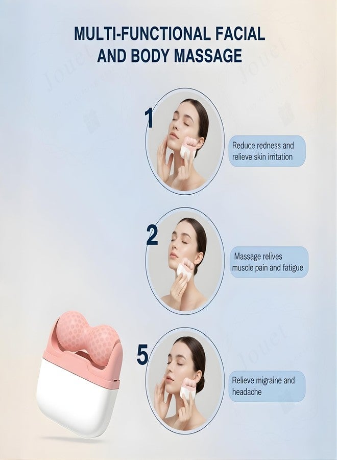 JOUET Dual-Sided Silicone Ice Roller for Face and Neck, V-Shaped and W-Shaped Design, Pink and White, Portable Facial Massage Tool with Storage Case - Pink - Image 3