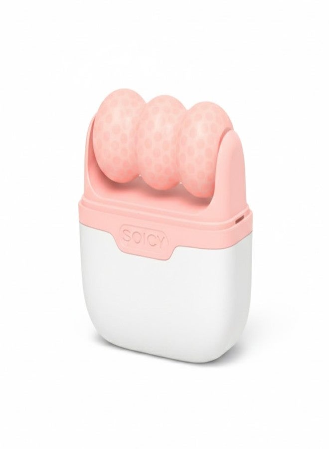 JOUET Dual-Sided Silicone Ice Roller for Face and Neck, V-Shaped and W-Shaped Design, Pink and White, Portable Facial Massage Tool with Storage Case - Pink - Image 1