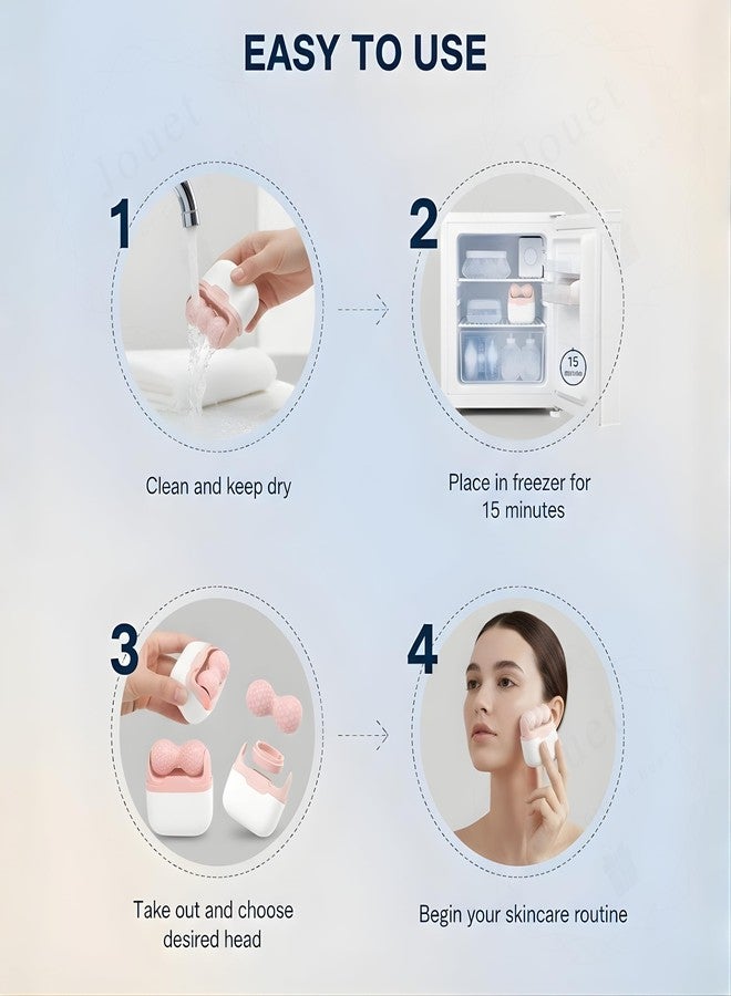 JOUET Dual-Sided Silicone Ice Roller for Face and Neck, V-Shaped and W-Shaped Design, Pink and White, Portable Facial Massage Tool with Storage Case - Pink - Image 2