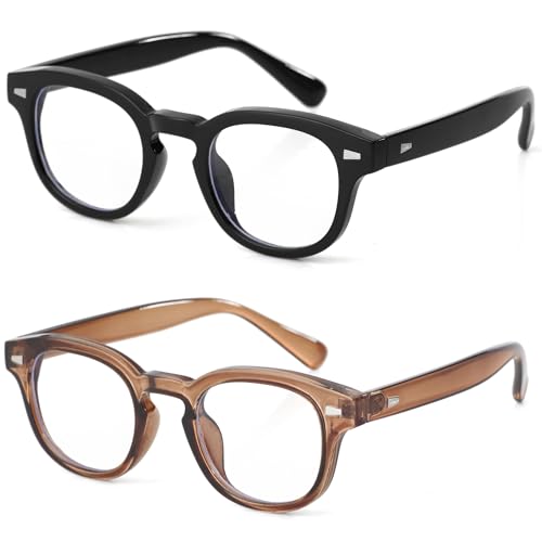 Teumire Johnny Depp Round Glasses for Women Men Non Prescription Glasses Vintage Circle Thick Frame Eyeglasses Clear lens Eyewear(Black+Transparent Brown) - Image 1