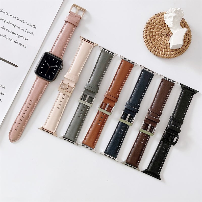 For Apple Watch Series 7 41mm / 6 & SE & 5 & 4 40mm / 3 & 2 & 1 38mm V Tail Style Stitching Leather Watch Band(Coffee)