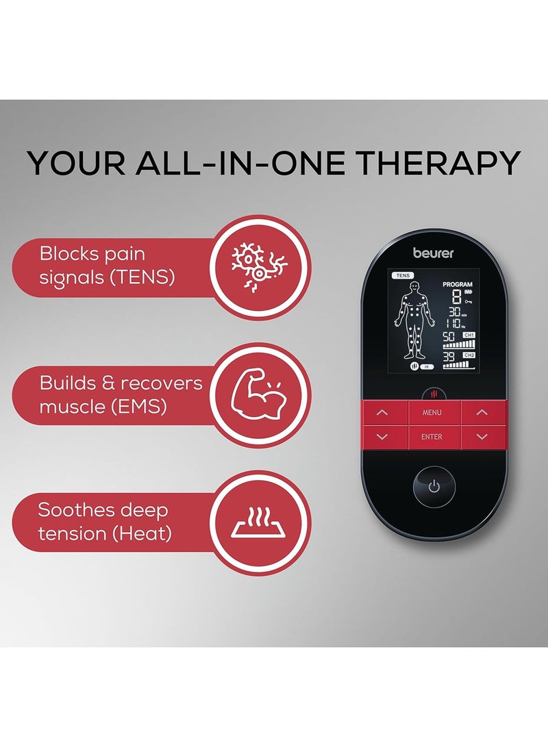 Beurer eurer EM 59 Digital TENS/EMS Device with Heat | 4-in-1 Stimulation Device for Pain Therapy Muscle Stimulation | 4 Electrodes, 70 Programmes and 50 intensity levels - Image 2