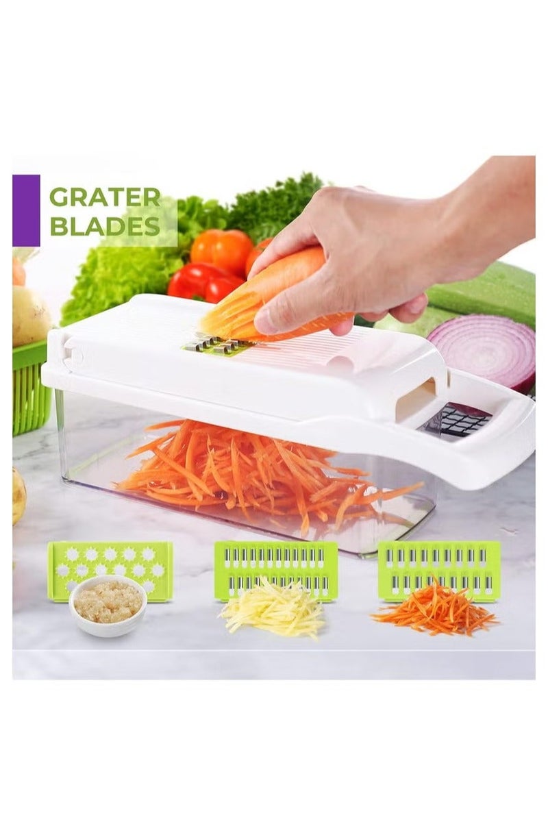 كيوومي قطاعة خضروات，مفرمة خضروات وفواكه متعددة الوظائف 16 في 1، مفرمة خضروات بـ 8 شفرات، مفرمة جزر وثوم مع وعاء، مفرمة بصل لا غنى عنها وإكسسوارات مطبخ - Image 5