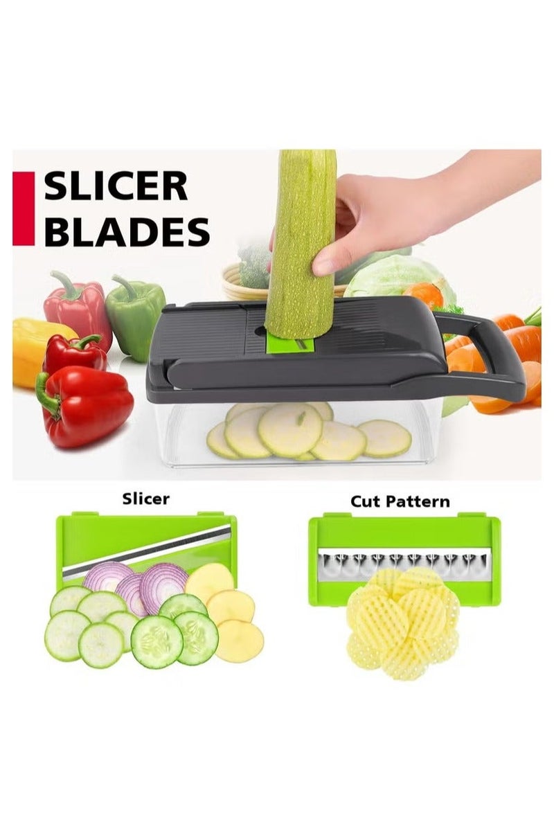 كيوومي قطاعة خضروات，مفرمة خضروات وفواكه متعددة الوظائف 16 في 1، مفرمة خضروات بـ 8 شفرات، مفرمة جزر وثوم مع وعاء، مفرمة بصل لا غنى عنها وإكسسوارات مطبخ - Image 3