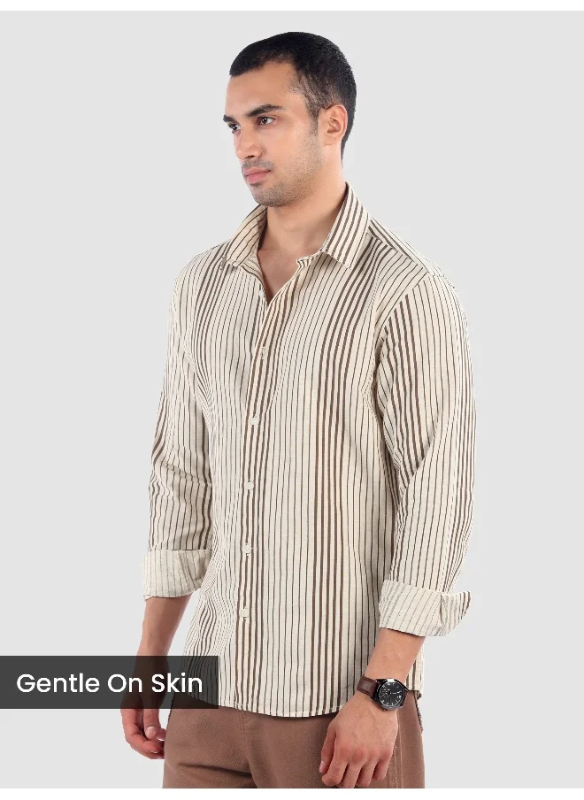 بيونغ Brown Cotton Stripe Shirt