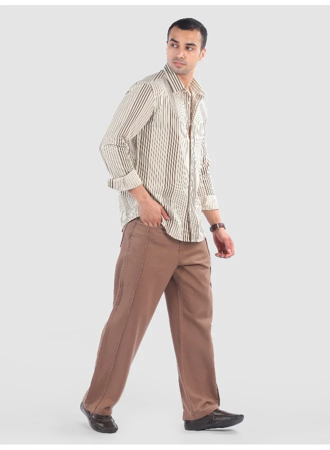 Beyoung Brown Cotton Stripe Shirt