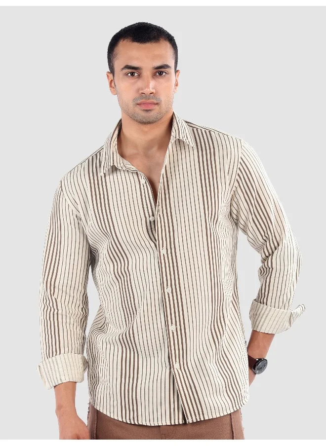 بيونغ Brown Cotton Stripe Shirt