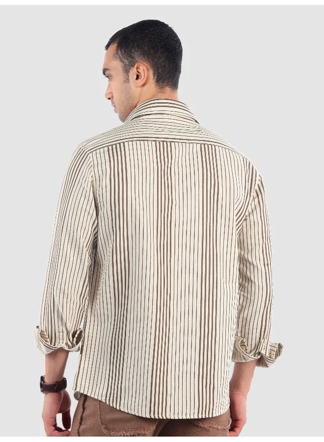 Beyoung Brown Cotton Stripe Shirt