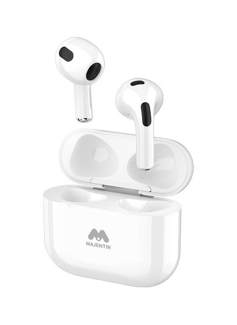 Majentik Buds 3 Wireless Earphones – Active Noise Cancellation, Bluetooth V5.3, 4.5h Playtime, Magnetic Charging- WHITE