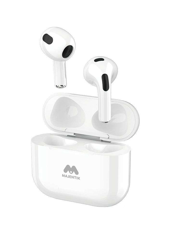 Majentik Buds 3 Wireless Earphones – Active Noise Cancellation, Bluetooth V5.3, 4.5h Playtime, Magnetic Charging- WHITE