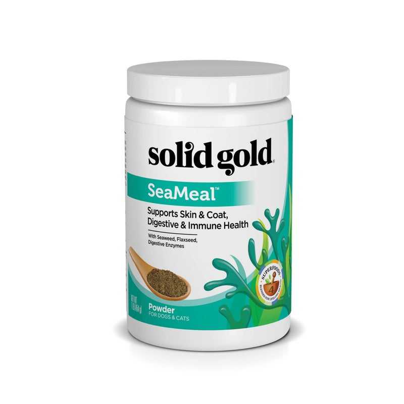 solid gold مسحوق متعدد الفيتامينات للقطط والكلاب من الذهب الخالص - مسحوق الطحالب، أوميغا 3 والفيتامينات لصحة الأسنان والهضم والمناعة والجلد والفرو - متعدد الفيتامينات للكلاب والقطط - مكمل غذائي للقطط والكلاب - 1 رطل - Image 1