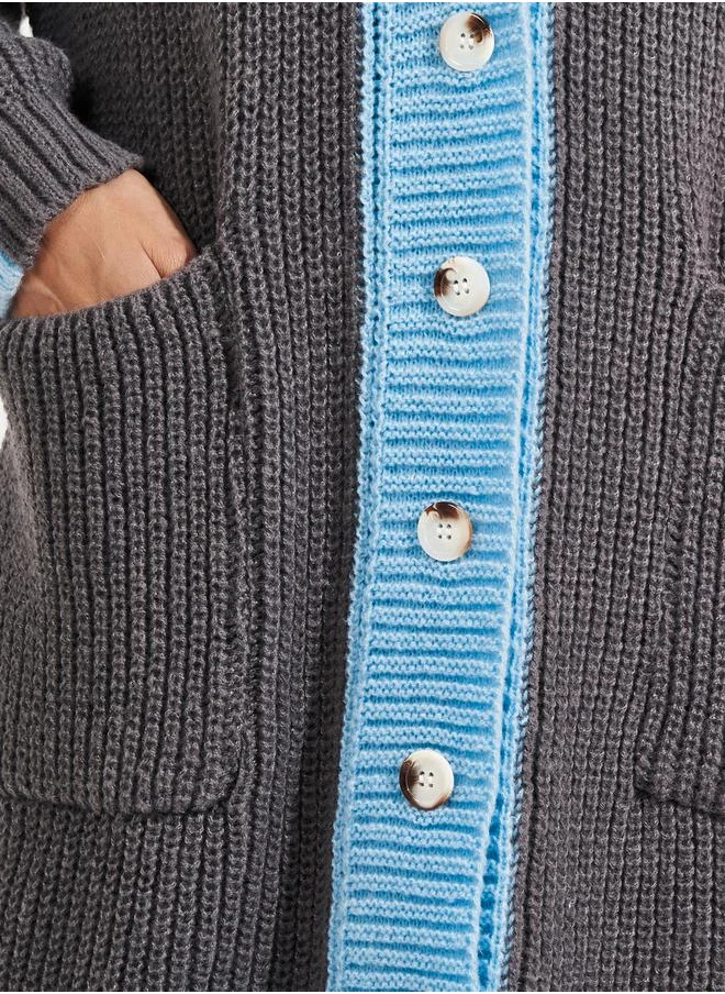 Styli Oversized Longline Chunky Knit Buttoned Cardigan