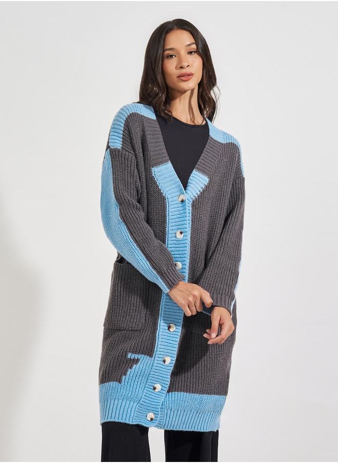 Styli Oversized Longline Chunky Knit Buttoned Cardigan  - Image 2