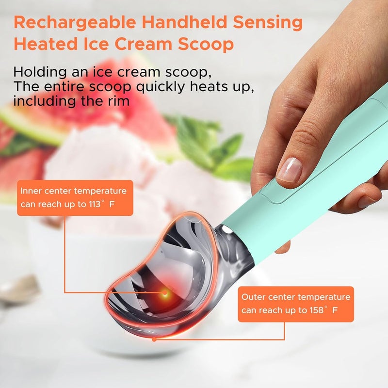 Laudtec Heated Ice Cream Scoop, Rechargeable Electric Warming Scooper, LED Display, Heats to 158F, IP67 Waterproof, Easy for Seniors & Kids (Blue) - Image 3