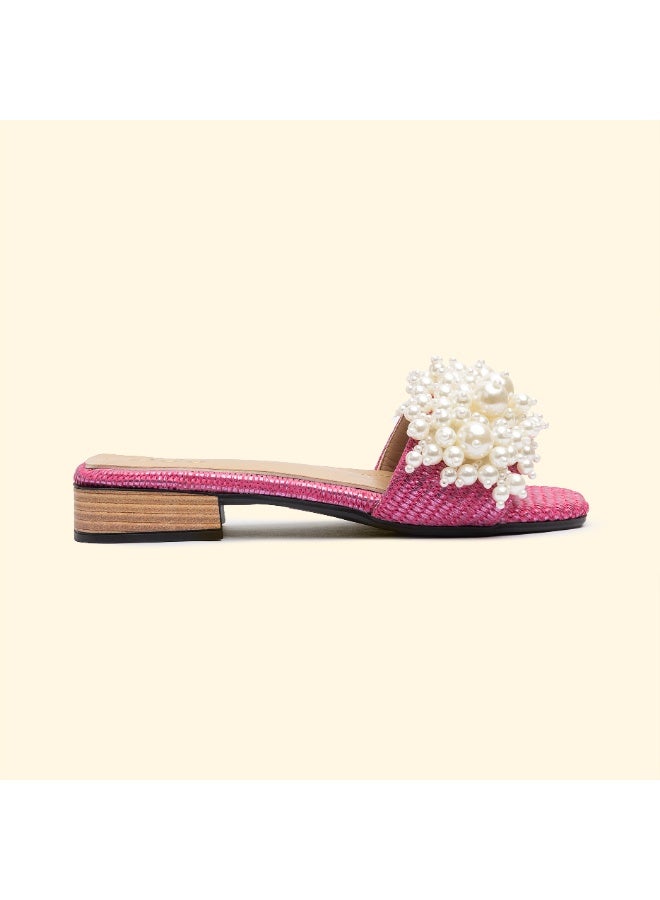 BOU SIRENA PEARL SLIDES -  Fuchsia Flame - Image 3