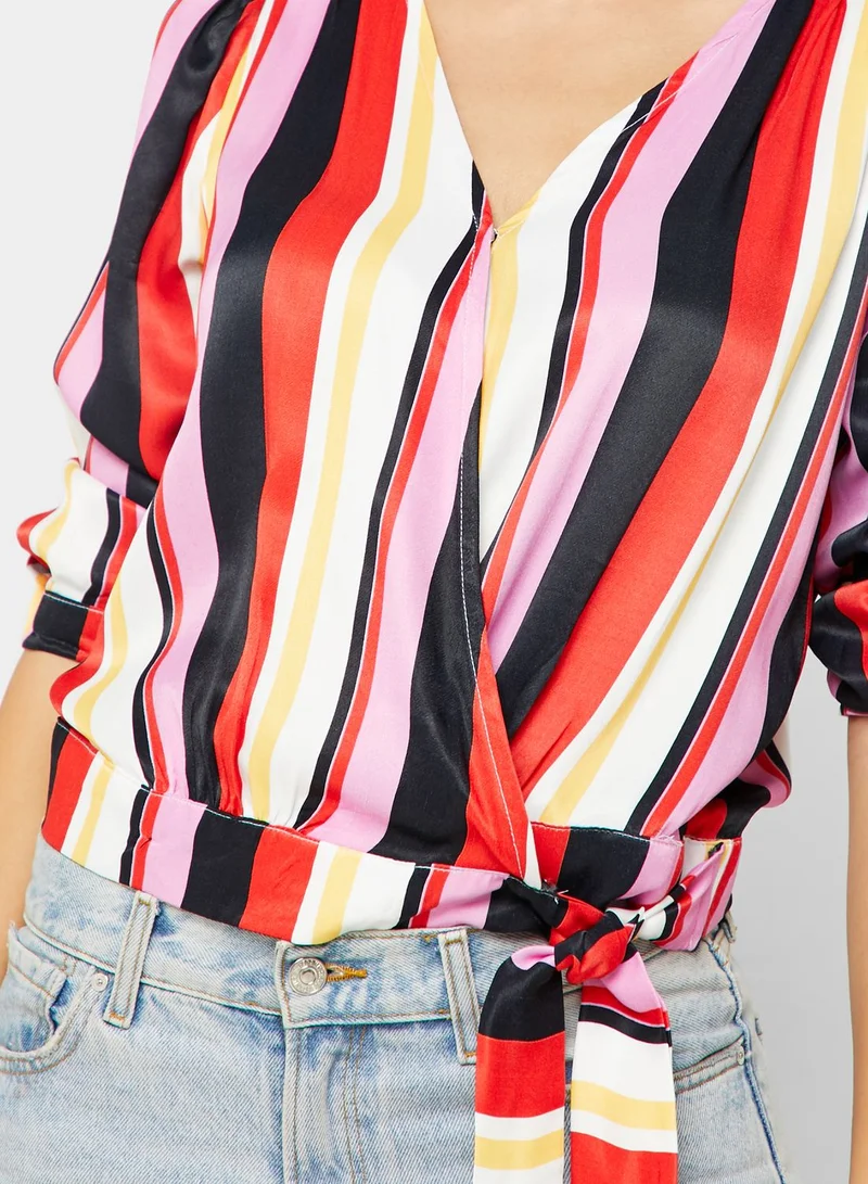 ELLA Striped Wrap Front Top
