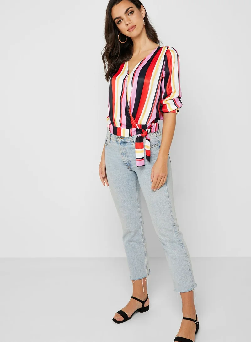 ELLA Striped Wrap Front Top