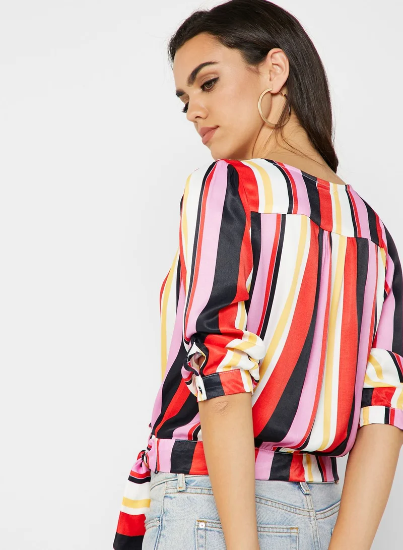 ELLA Striped Wrap Front Top