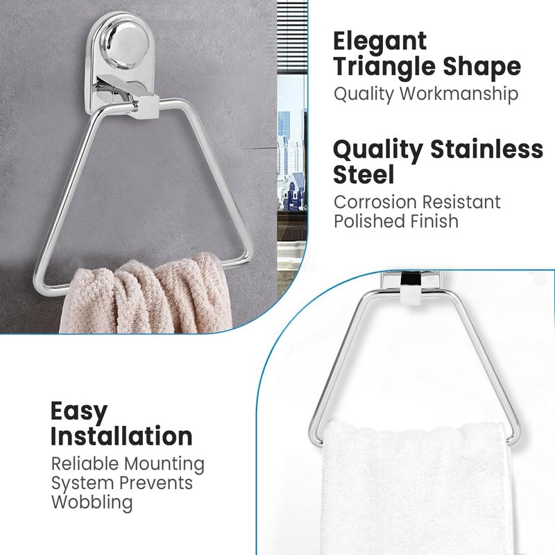 Zureni Stainless Steel Towel Ring Triangle Hand Towels Hanger Napkin Holder Stand Bathroom Accessories for Home Kitchen & Wash Basin (Pack of 1) - Image 3